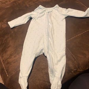 Light blue footie pjs.